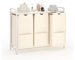 Wasmand 3 vakken, 145L wassorteerder, verrijdbare waswagen – voor wasruimte, slaapkamer, badkamer – wit