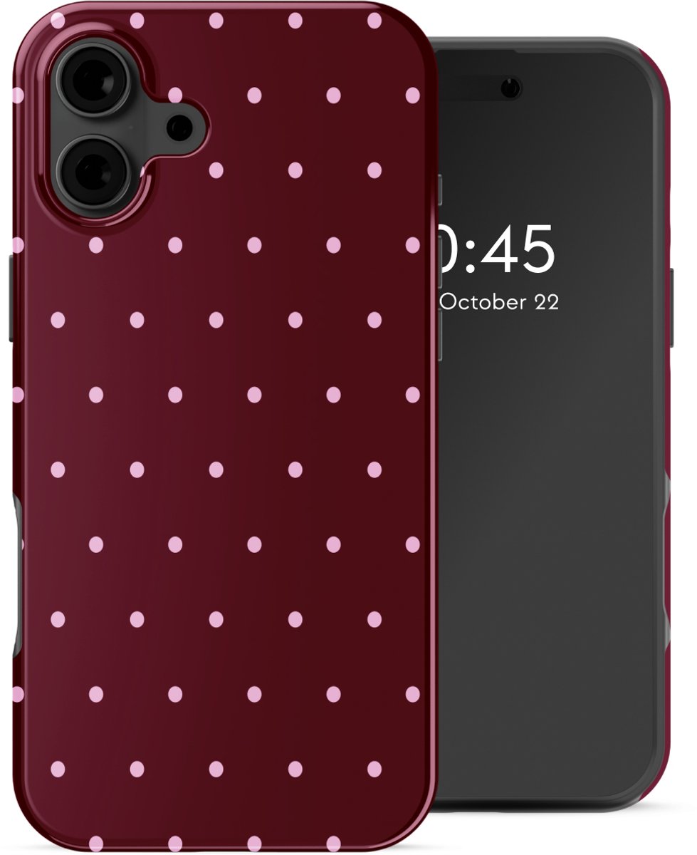 Selencia Hoesje - Geschikt voor Apple iPhone 16 - Backcover - Happy Dots Burgundy