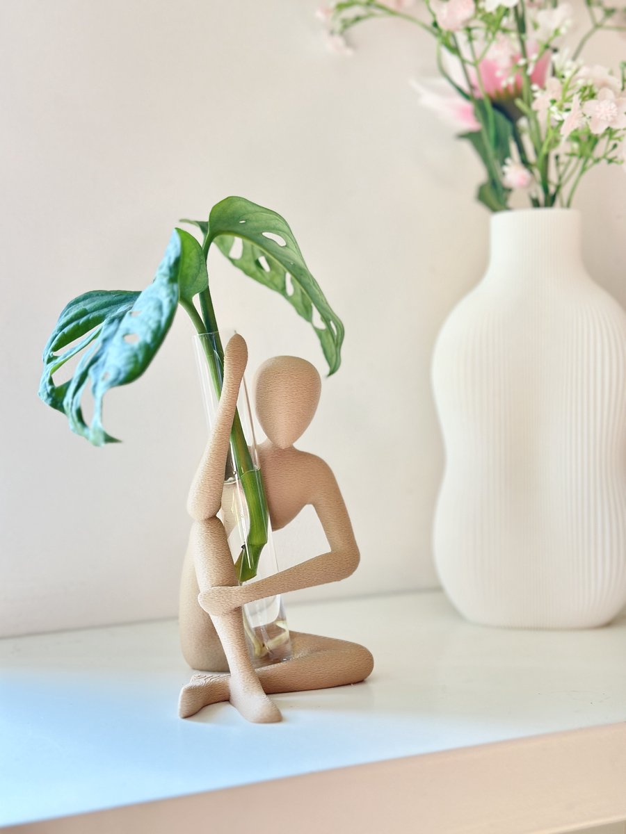 HUMA Stekhouder licht bruin – 3D Geprint Figuur inclusief gratis reageerbuisjes | Glazen Stekbuisje | Stek Vaasje | Kamerplant Accessoire | Planten Cadeau