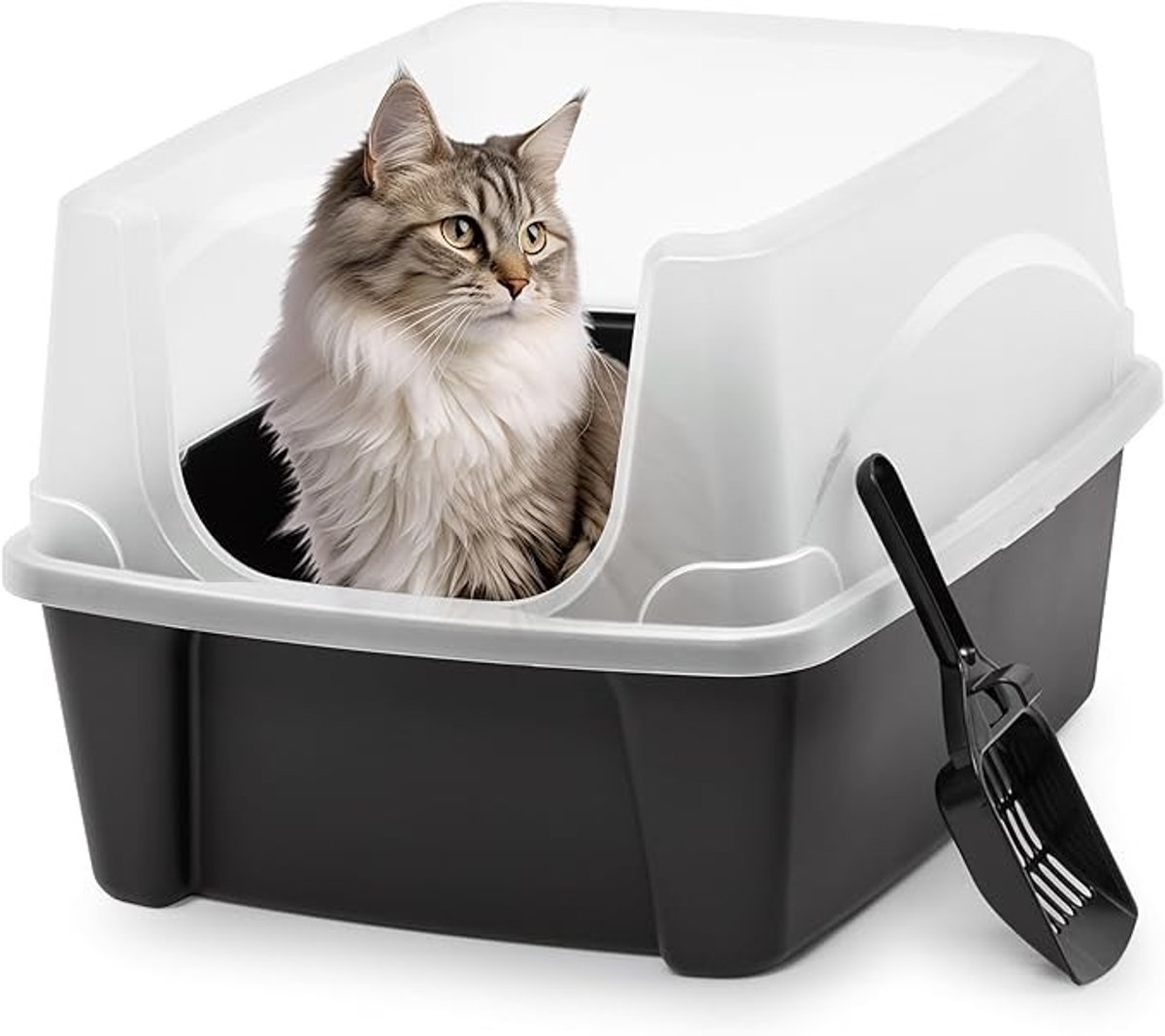 Open kattenbak met hoge rand, XXL, voor grote katten, inclusief schep