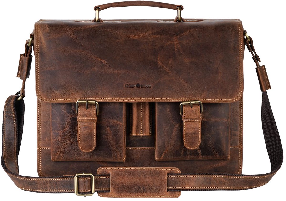 GREENBURRY business tas laptoptas met laptopvak Vintage Business Bag Brown bruine