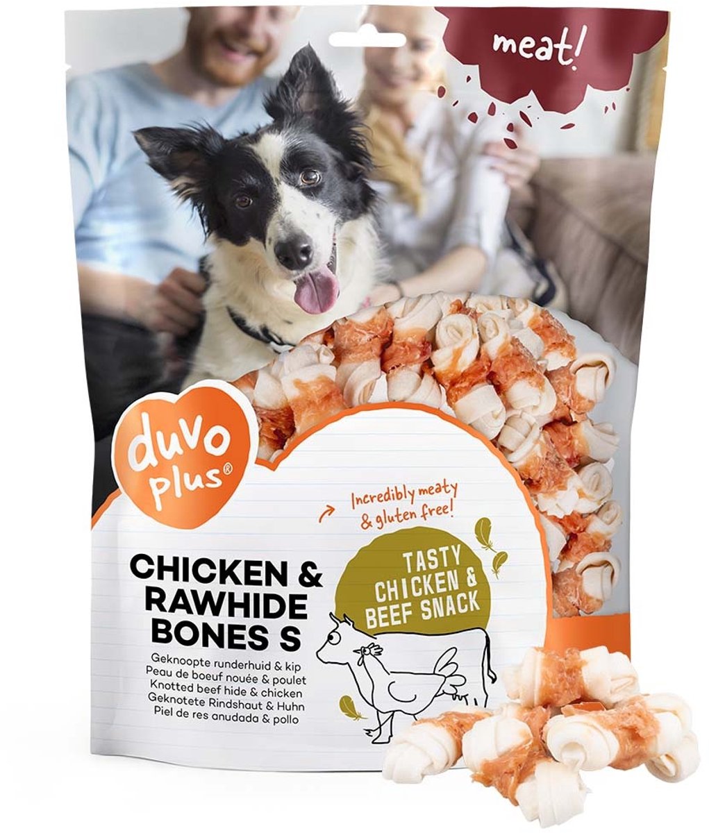 duvoplus meat! Kip & Runderhuid Botjes - Hondensnacks - Kauwsnack - Graanvrij & Hoog Vleesgehalte - S - 1 kg