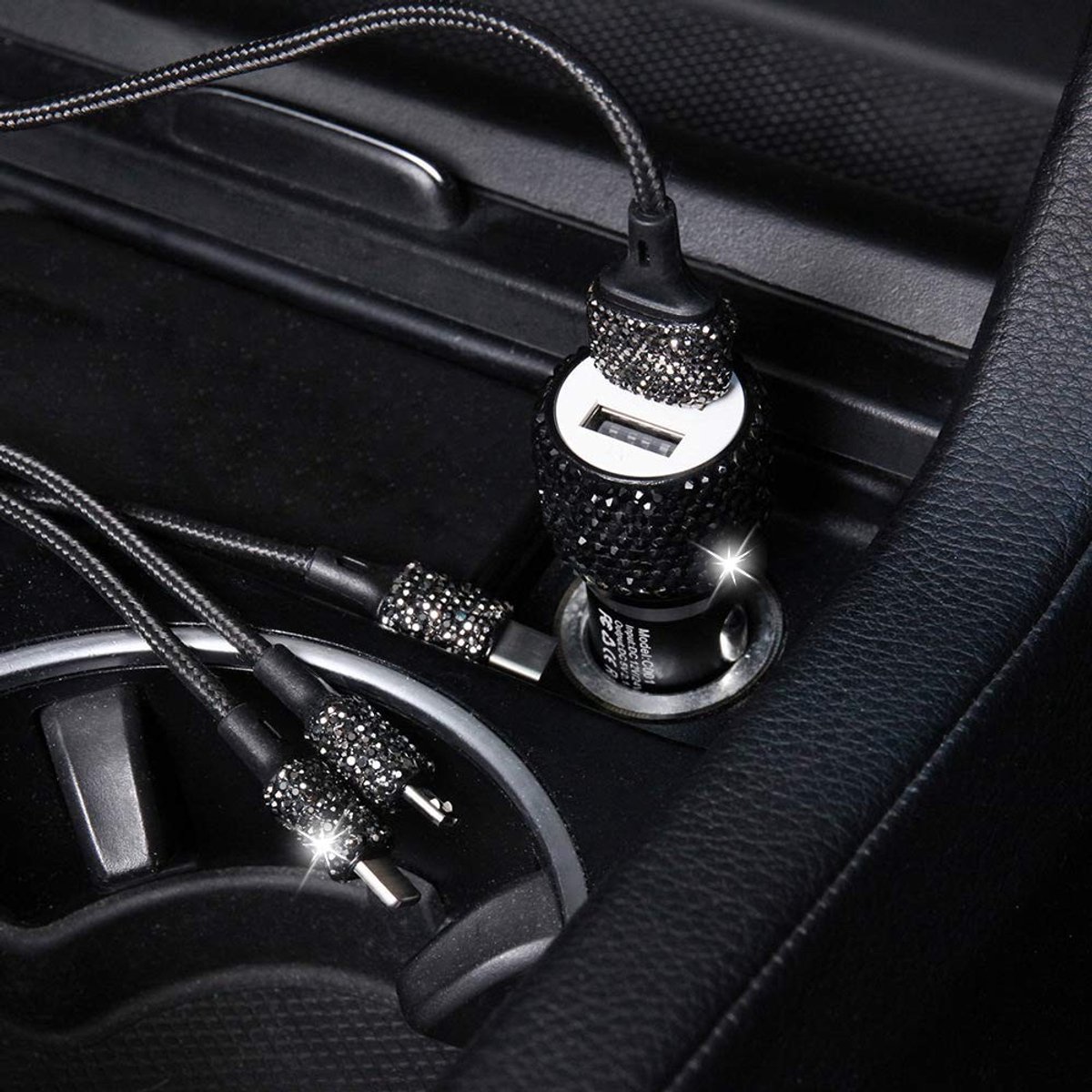 Dailygoods - USB-oplader met Strass Steentjes voor Auto met Dubbele USB-poort