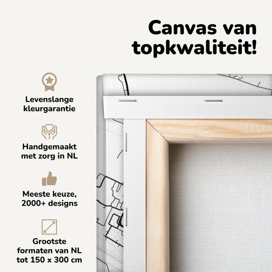 Canvas van topkwaliteit met details over levenslange garantie, handgemaakt in Nederland en diverse formaten.