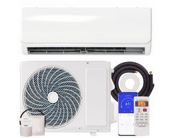 4-in-1 Mini-split Airco & Warmtepomp – Wifi-compatibele Inverter Airconditioner – 4-in-1 Koelen, Verwarmings, Ontvochtiger, Ventilator – voor 13 m² – met Afstandsbediening, LED-Display & Timer – 9000 BTU – Wit