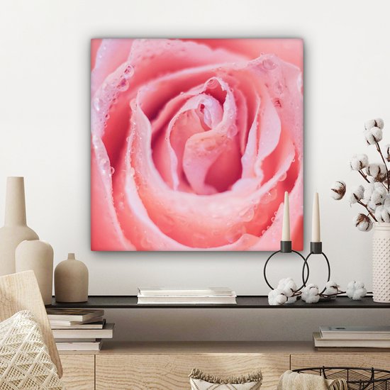 Tableau sur toile Rosée du matin sur les pétales de rose rose - 50x50 cm - Décoration murale Art