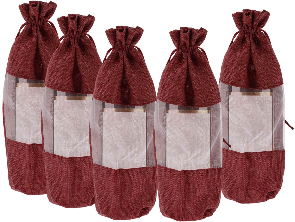 Dailygoods - 5 Stuks Linnen Wijnzakken, Herbruikbare Cadeauzakjes