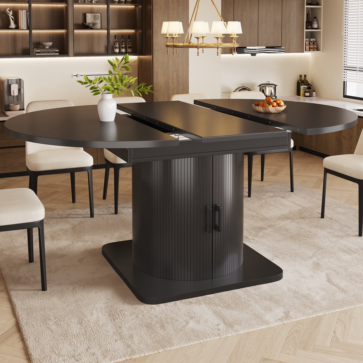 REDOM - Uitschuifbare Eettafel - Met Opbergruimte En Uitneembare Legplanken - Modern - MDF