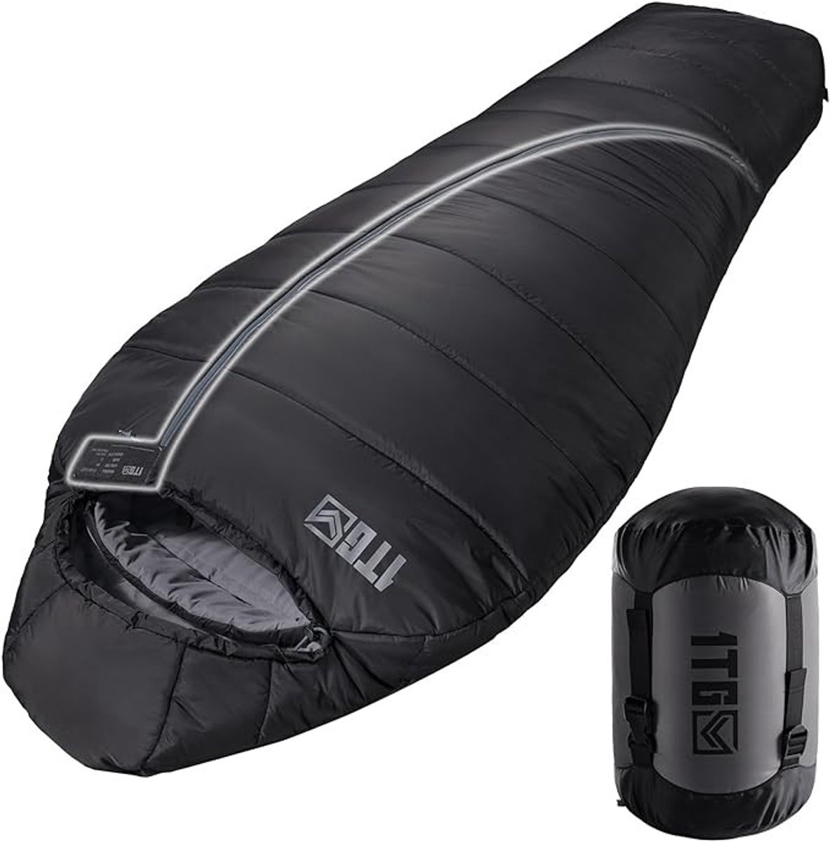 Mummieslaapzak 4-seizoenen - Compact en warm voor kamperen en trekking (zwart)