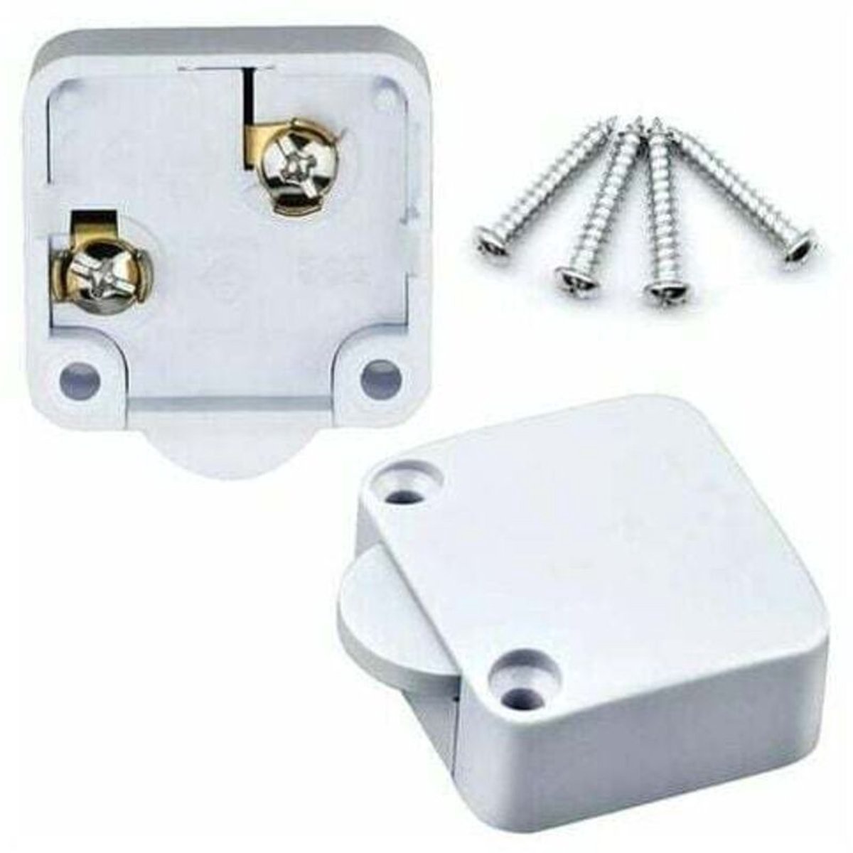 2A/250V automatische kastschakelaar, geschikt voor diverse verlichtingsarmaturen en alle soorten kastdeuren (wit).