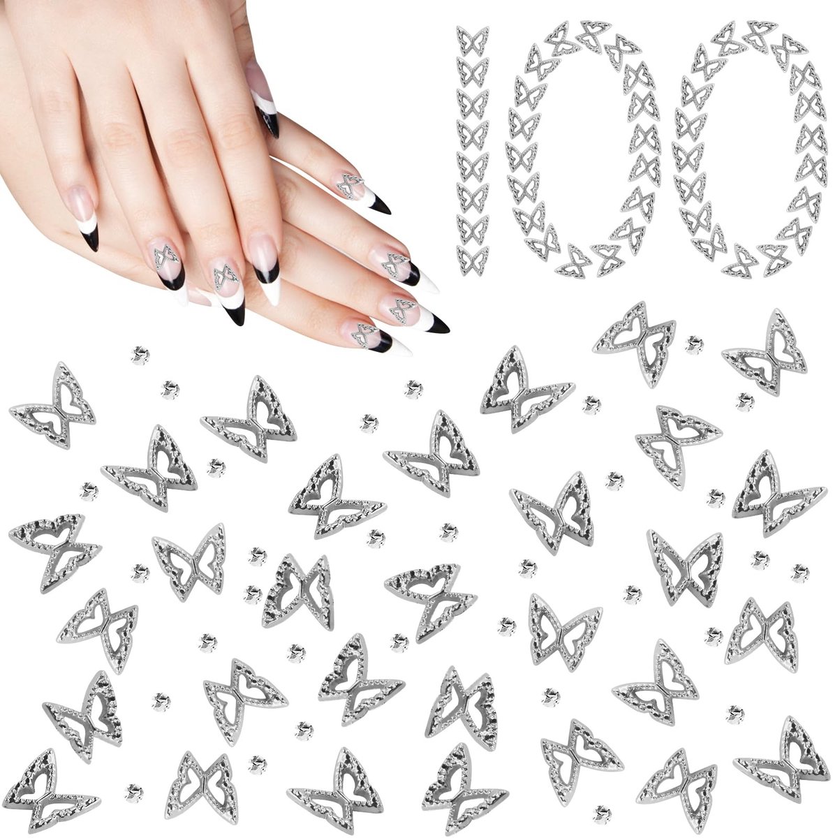 Dailygoods - Cosensi - Dailygoods - 100 Stuks Zilveren Vlinder Nagelbedels voor Nail Art Decoratie