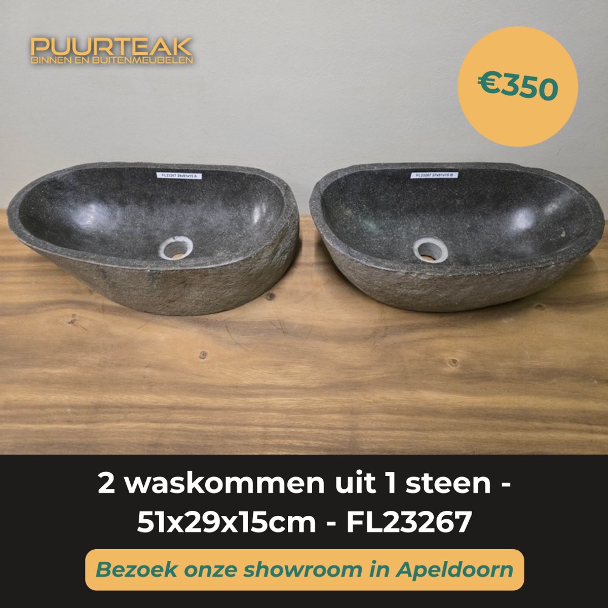 2 waskommen uit 1 steen - 51x29x15cm - FL23267