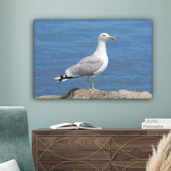 Un goéland argenté avec la mer en arrière-plan Toile 60x40 cm - Tirage photo sur toile (Décoration murale salon / chambre)
