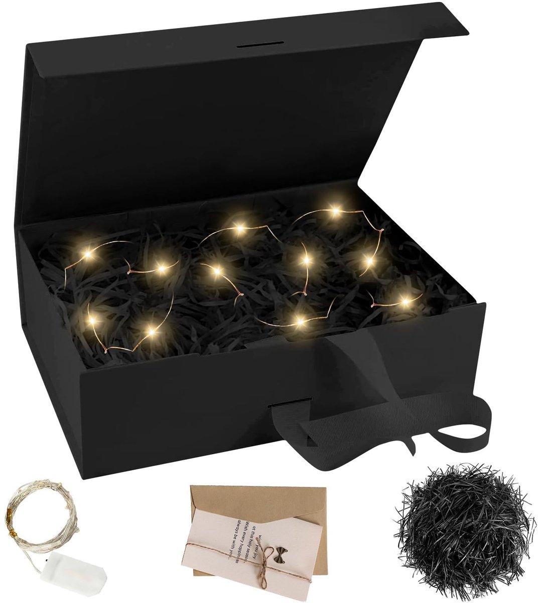 Dailygoods - Dailygoody - Geschenkdoos met deksel - Opvouwbare huwelijkscadeaudoos - LED-lampjes - 23 X 17 X 7 cm - Verjaardagscadeaudoos - Geschikt voor Kers