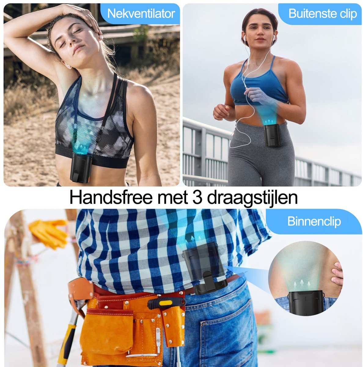 Svintora Handventilator - Draagbare Mini Ventilator 3000 mAh -Oplaadbaar NekVentilator Met koeling - 4 Standen - Zwart — afbeelding 3