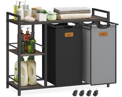 VASAGLE - Wasmand - Wassorteerder - 2 Vakken - 100 L Wassorteerder - Met Wielen en Afneembare Tassen