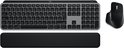 Clavier Logitech MX Keys S gris, repose-poignets et souris Logitech MX Master 3S noire.