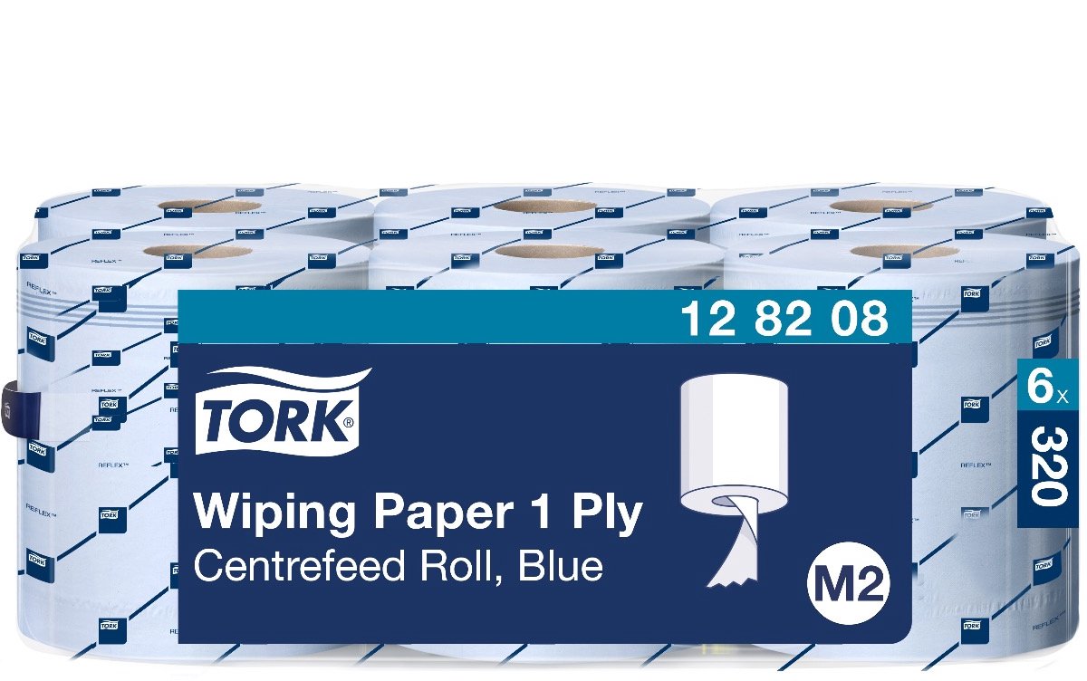 Tork centerfeed poetsrol 1-laags 320m - blauw - 6 rollen