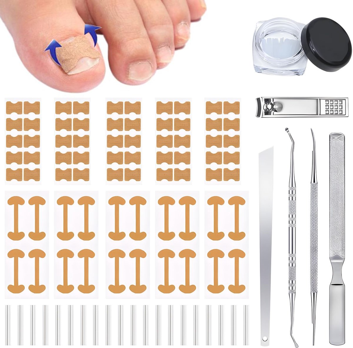 Correctiestrips voor Gebogen Teennagels, Set voor het Corrigeren van Ingegroeide Teennagels, Pijnloze Vijl- en Lifttools voor Pedicures voor Dames en Heren met Ademende Pleisters voor het Corrigeren van Ingegroeide Nagels (16 stuks)