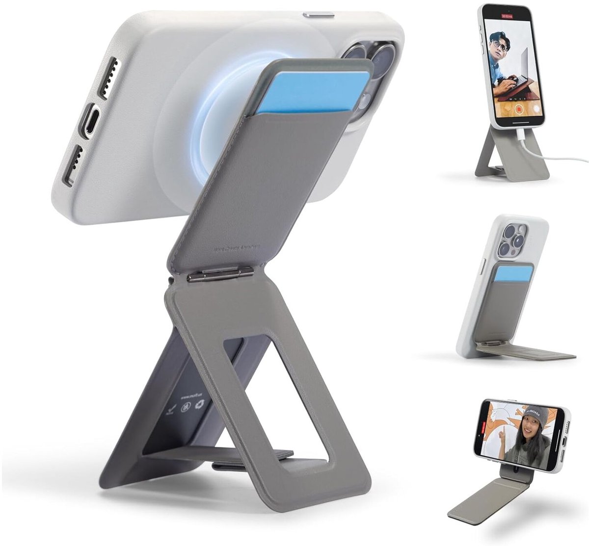 MOFT Tripod Wallet - Kaarthouder & Uitklapbare Standaard 20CM - Compatibel met MagSafe - MOVAS Vegan Leer - Magnetische Portemonnee 2 Pasjes - Taupe