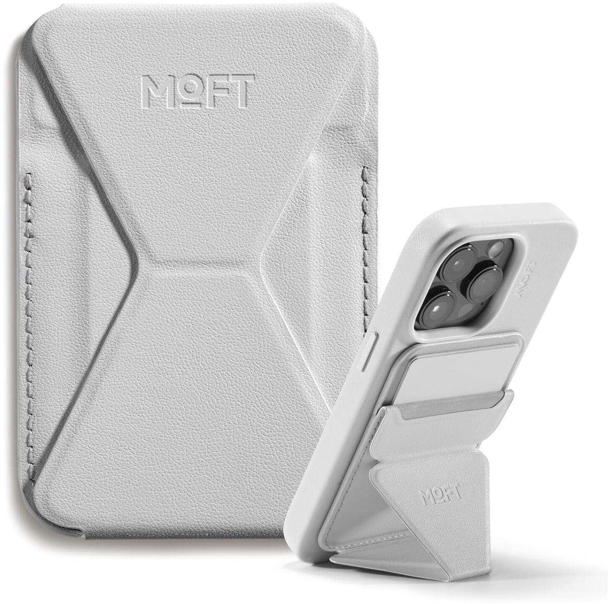 MOFT Snap-On Magnetische Kaarthouder - Wallet Compatibel met MagSafe - Pasjeshouder met Standaard - MOVAS Vegan Leer - Portemonnee 2 Pasjes - Grijs