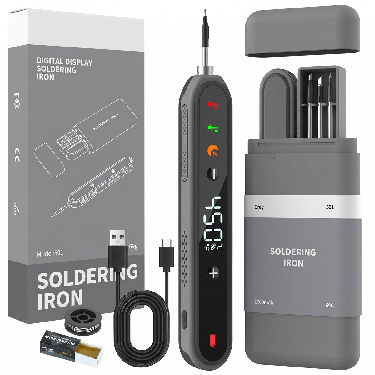 Fokelyi Draadloze Soldeerbout - Oplaadbaar - Fijnsoldeerwerk - USB-C - 8W - LCD Scherm - 180-450℃ Instelbaar - Snelle Opwarming & Auto Slaapstand - Elektrisch Gereedschap