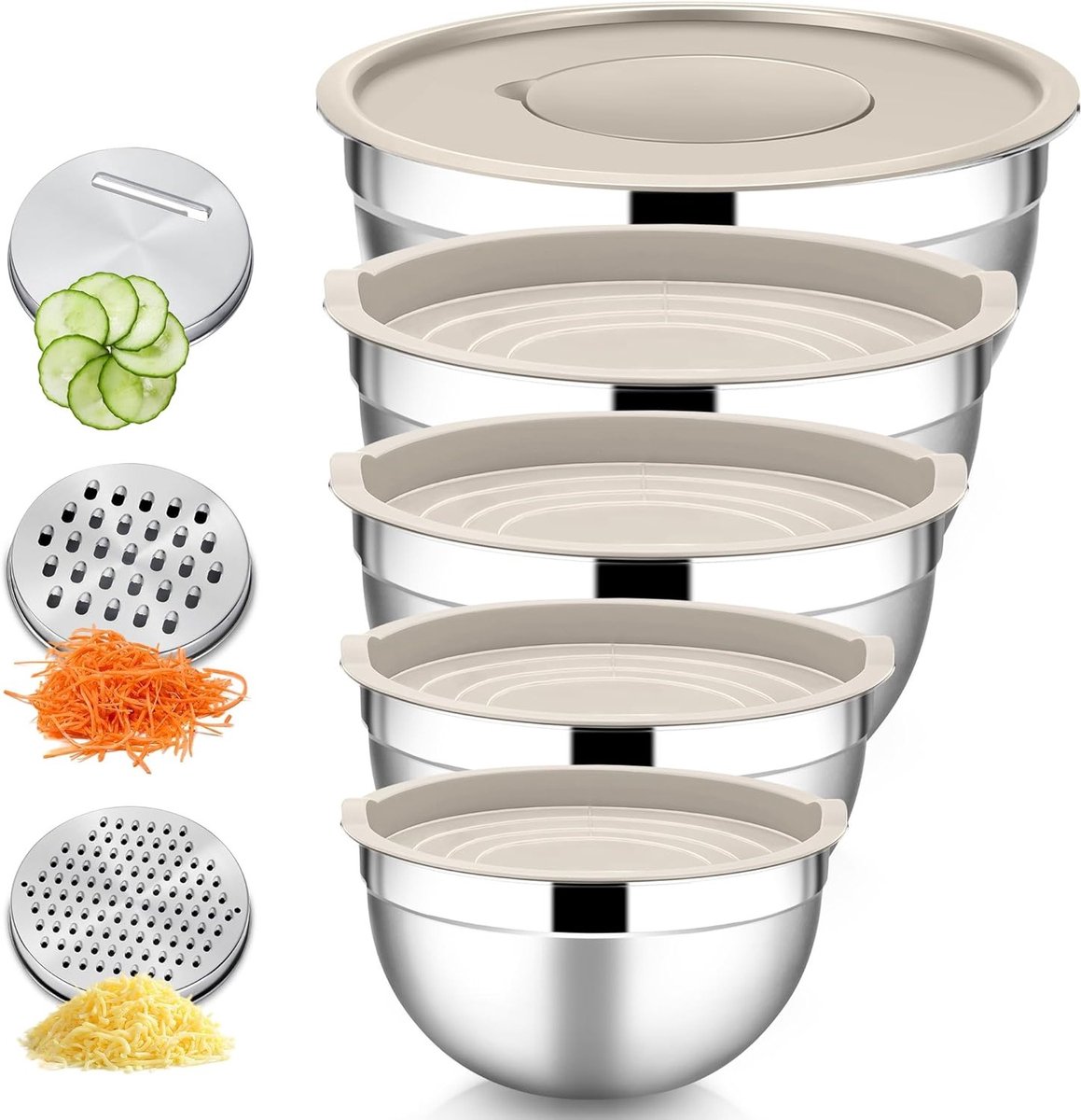 Mixkommen set van 5 met 3 raspaccessoires - ideaal voor koken en bakken in de keuken