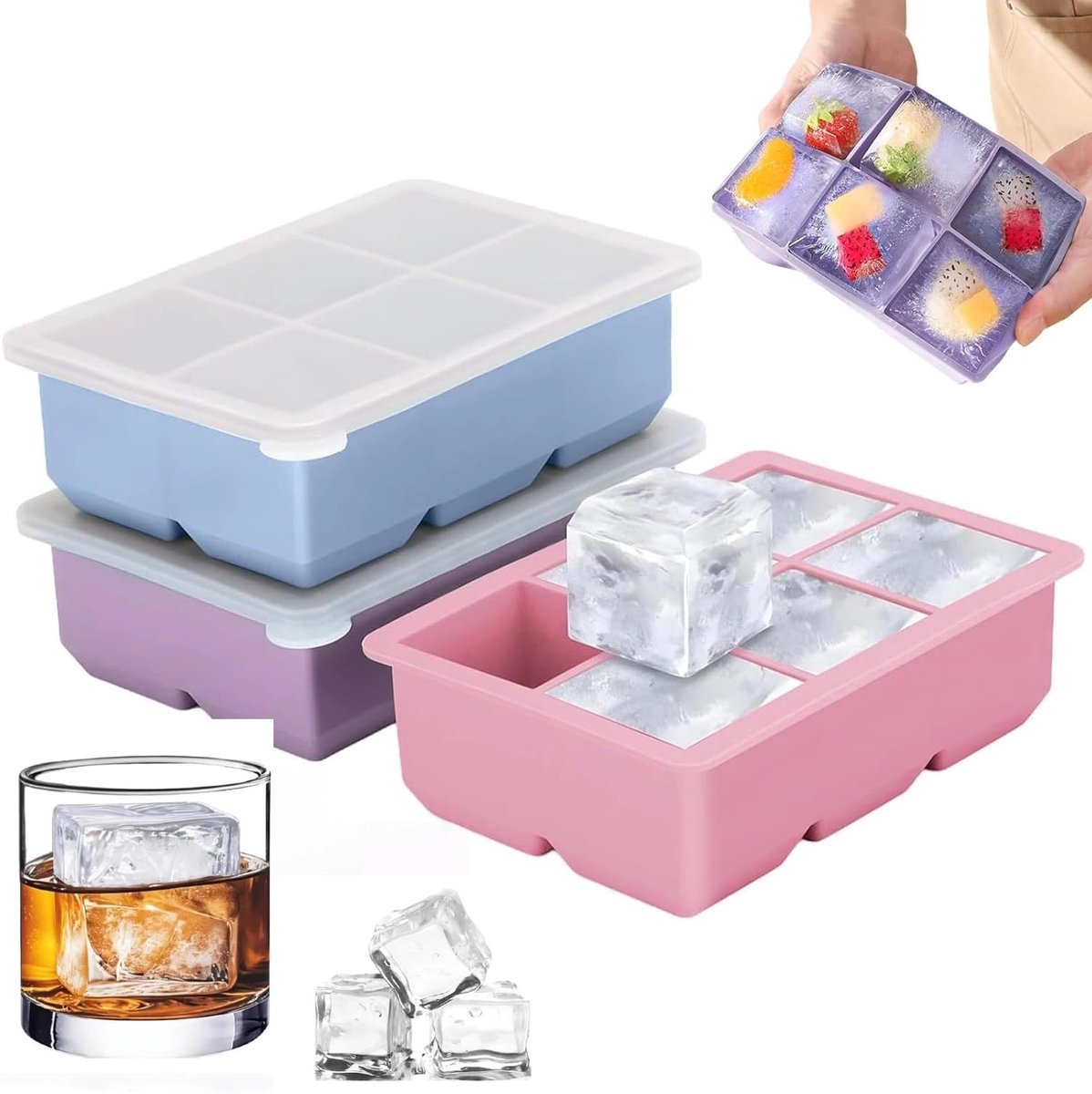 Set van 3 Siliconen IJsblokjesvormen met Deksel, Stapelbare IJsblokjes Mallen voor Whisky, Cocktails en Dranken, BPA-vrij en Geschikt voor de Vriezer