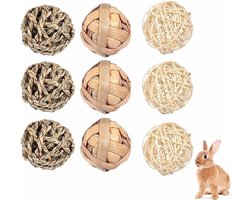 9-delige Kauwballetjes voor Kleine Dieren, Gras Speelgoed voor Konijnen, Cavia's en Chinchilla's, Gezonde Snack met Vlechtstro voor Speelplezier