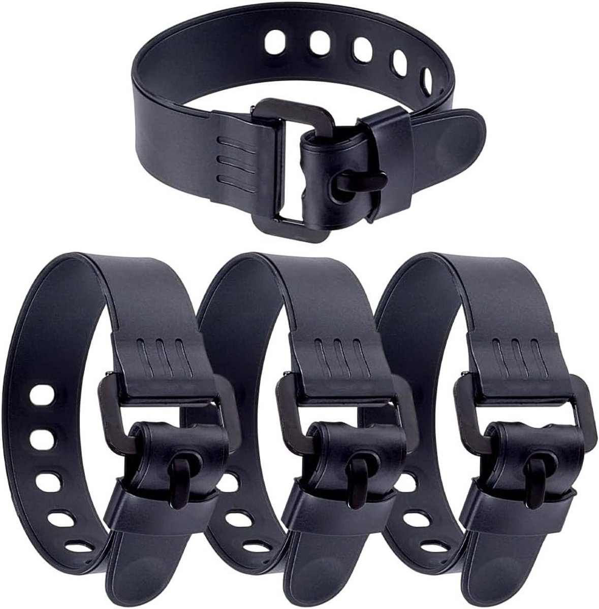 Herbruikbare industriële rubberen spanbanden van 334 mm - multifunctionele zwarte banden met metalen gesp voor fietsen, kamperen, bagage en yogamatten