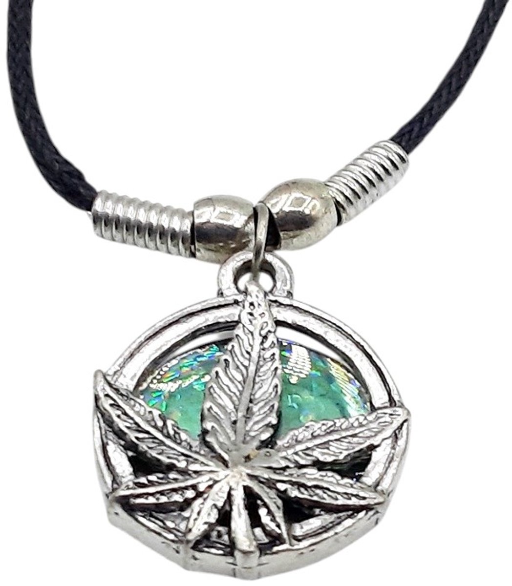 halsketting - waxkoord - maple leaf hanger - 40 cm
