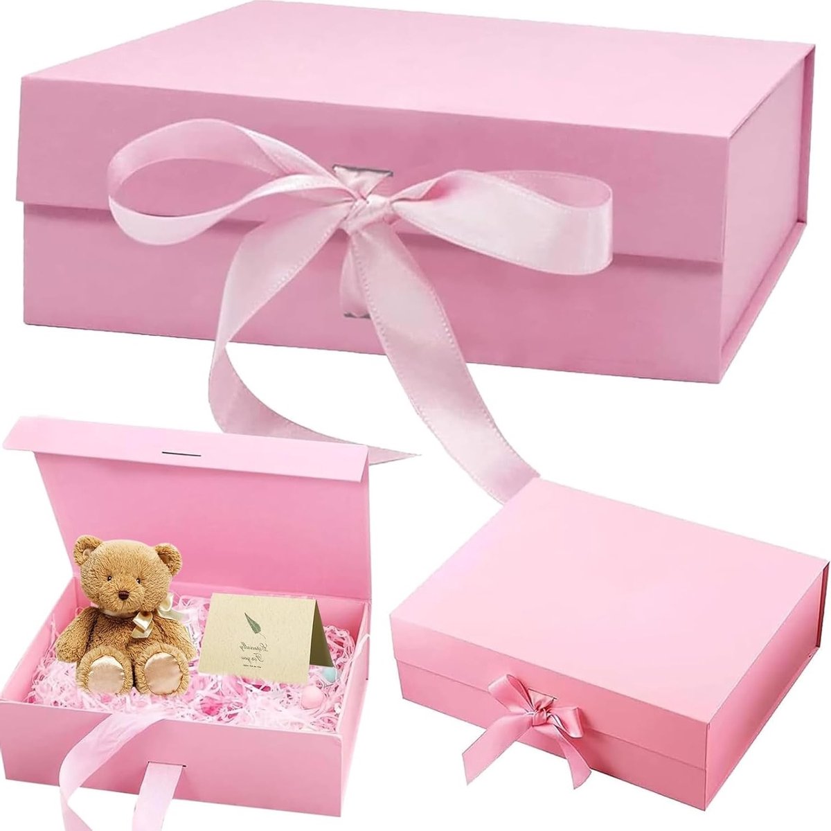 Elegante rechthoekige geschenkdoos met magnetische deksel en lint, ideaal voor sieraden en cadeauverpakking, luxe cadeauverpakking (Roze)