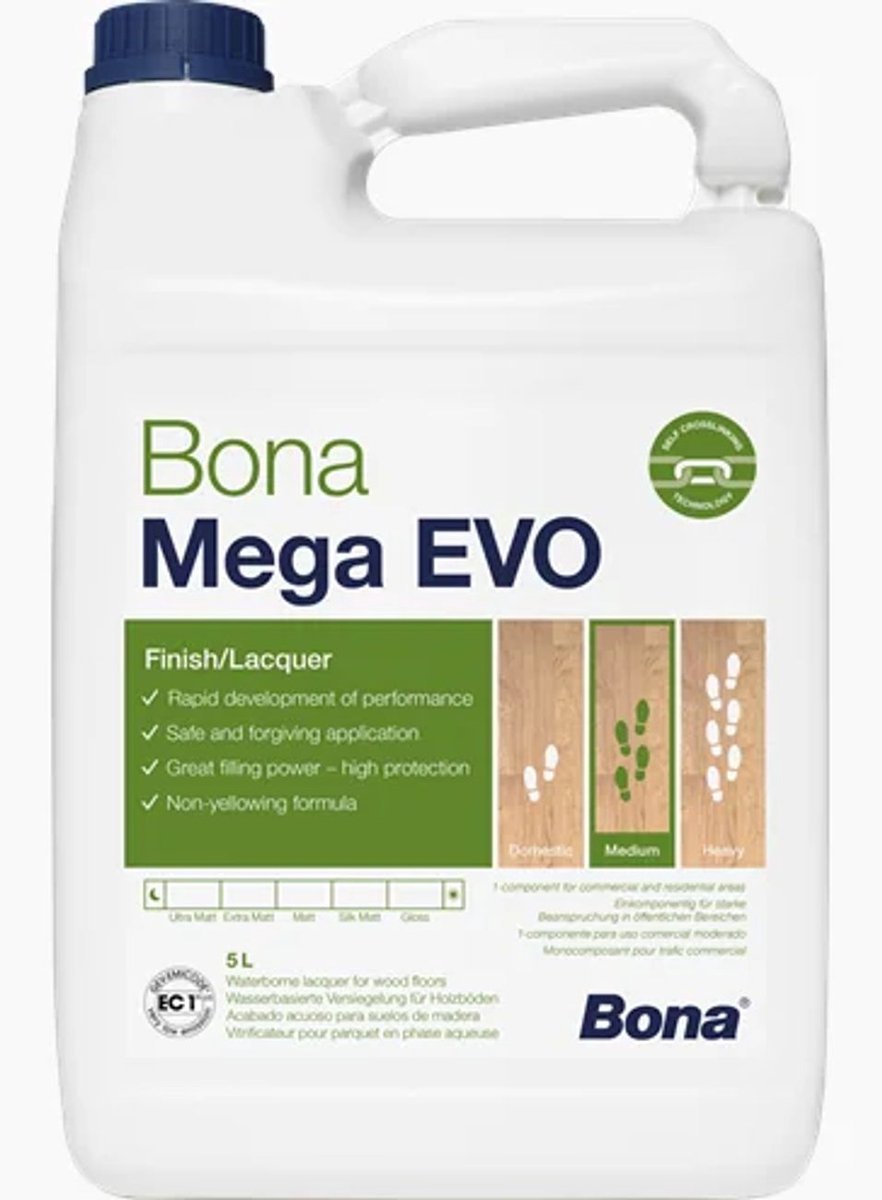 Bona Mega One - alles in 1 Parketlak - lak voor houten vloer - 1 komponent - halfmat / satijn - 5L