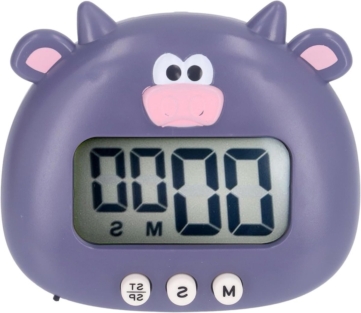 Digitale timer met schattige dierenmotieven, nauwkeurige omgekeerde timer, ideaal voor koken, onderwijs en kinderen, paarse koe