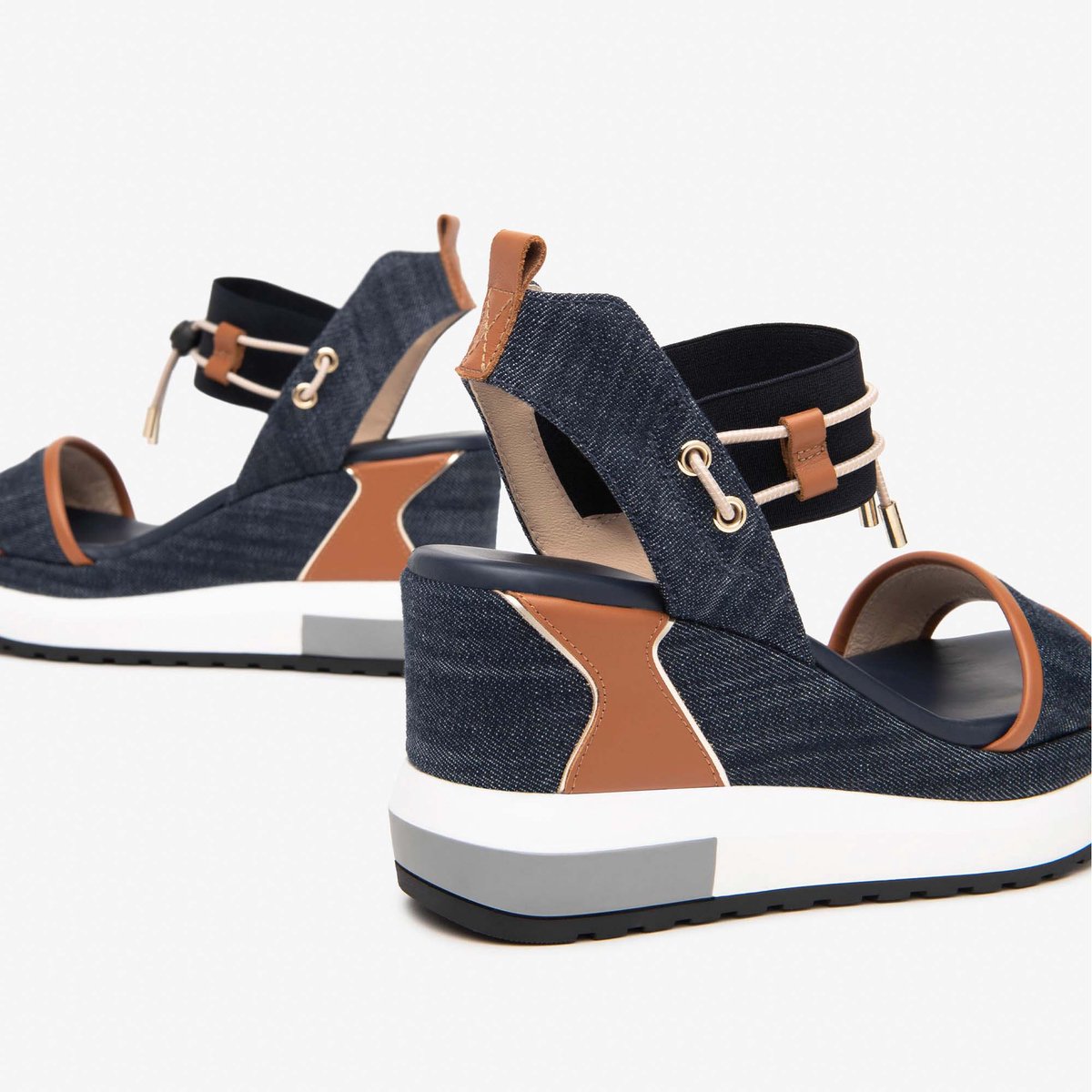 Sandali Nerogiardini T.Tinto 9 Armenia Cognac Elastico Blu Poli.Milena - Fashion Wear - Vrouwen