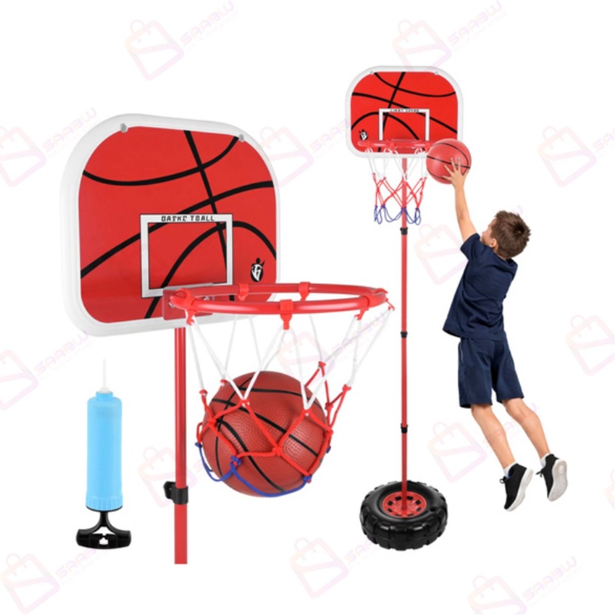 Kinder Basketbal Set met Verstelbare Standaard 109–170 cm – Inclusief Bal & Pomp – Vrijstaande Basket – sport speelgoed kinderen – basketbal set buiten – basketbal standaard kinderen – 63313