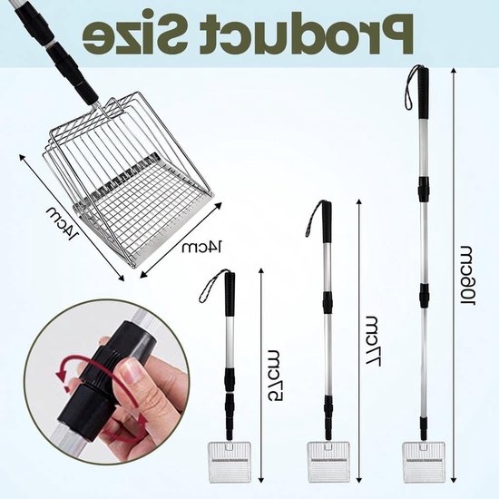 Hark shovel voor kattenbakvulling en kippenmest met lange handgreep, verstelbare lengtes 55.5/84/98 cm, ideaal voor dierenliefhebbers en tuinieren — afbeelding 5