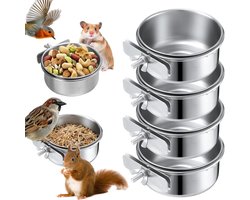 Voedingskommen voor vogels - Set van 4 roestvrijstalen voerbakken voor zaden, papegaaien en kleine vogels (10 cm)