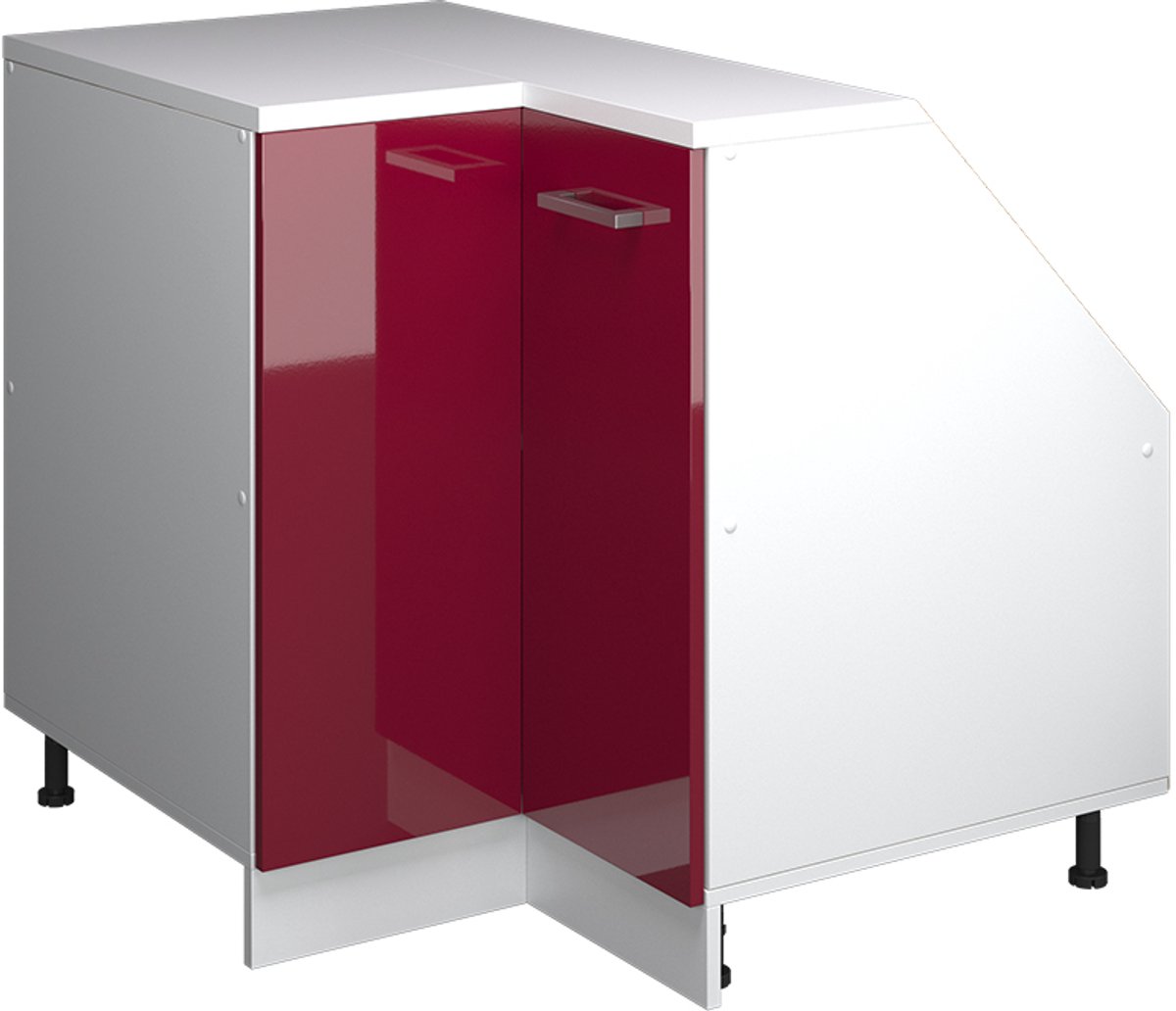 Vicco R-Line Hoekkeukenkast voor schuine wand – 75.6 cm met 1 deur, kastromp 60 cm diepte Rode hoogglans Rode hoogglans/Wit