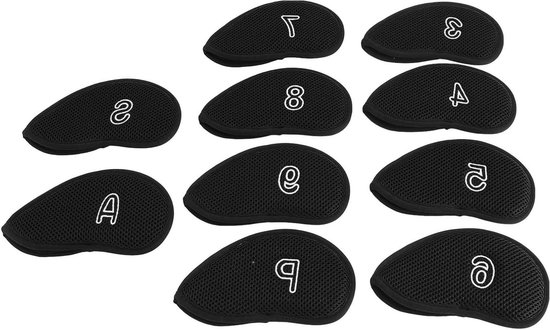 Allecto- Golfclub Hoofdomslag - Golfkopklep - Ademend Nylon Mesh - Zachte Voering - Golfijzeren Covers - Geschikt voor Golfclubs - Set van 10 stuks - Beschermend - Zwart - Duurzaam - Handig - Golfaccessoires. van Merkloos — afbeelding 4
