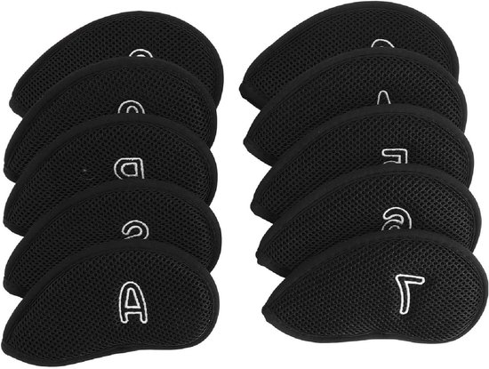 Allecto- Golfclub Hoofdomslag - Golfkopklep - Ademend Nylon Mesh - Zachte Voering - Golfijzeren Covers - Geschikt voor Golfclubs - Set van 10 stuks - Beschermend - Zwart - Duurzaam - Handig - Golfaccessoires. van Merkloos — afbeelding 5
