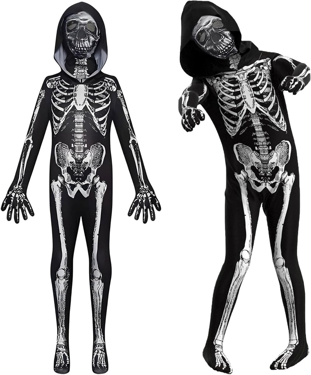 Griezelige Skelet Jurk voor Kinderen met Masker - Perfect voor Halloween Feesten en Cosplay Kostuums