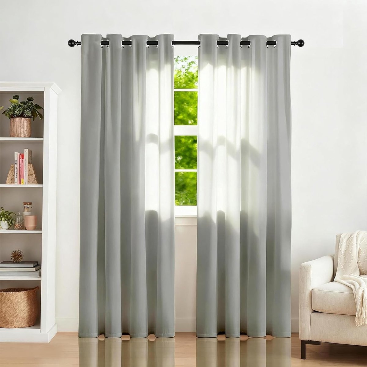 Thermische Zwarte Gordijnen, Verduisteringsgordijnen Set van 2, 213 x 132 cm, Grijs, Warmtebescherming, Geluiddemping, Geschikt voor Woonkamer