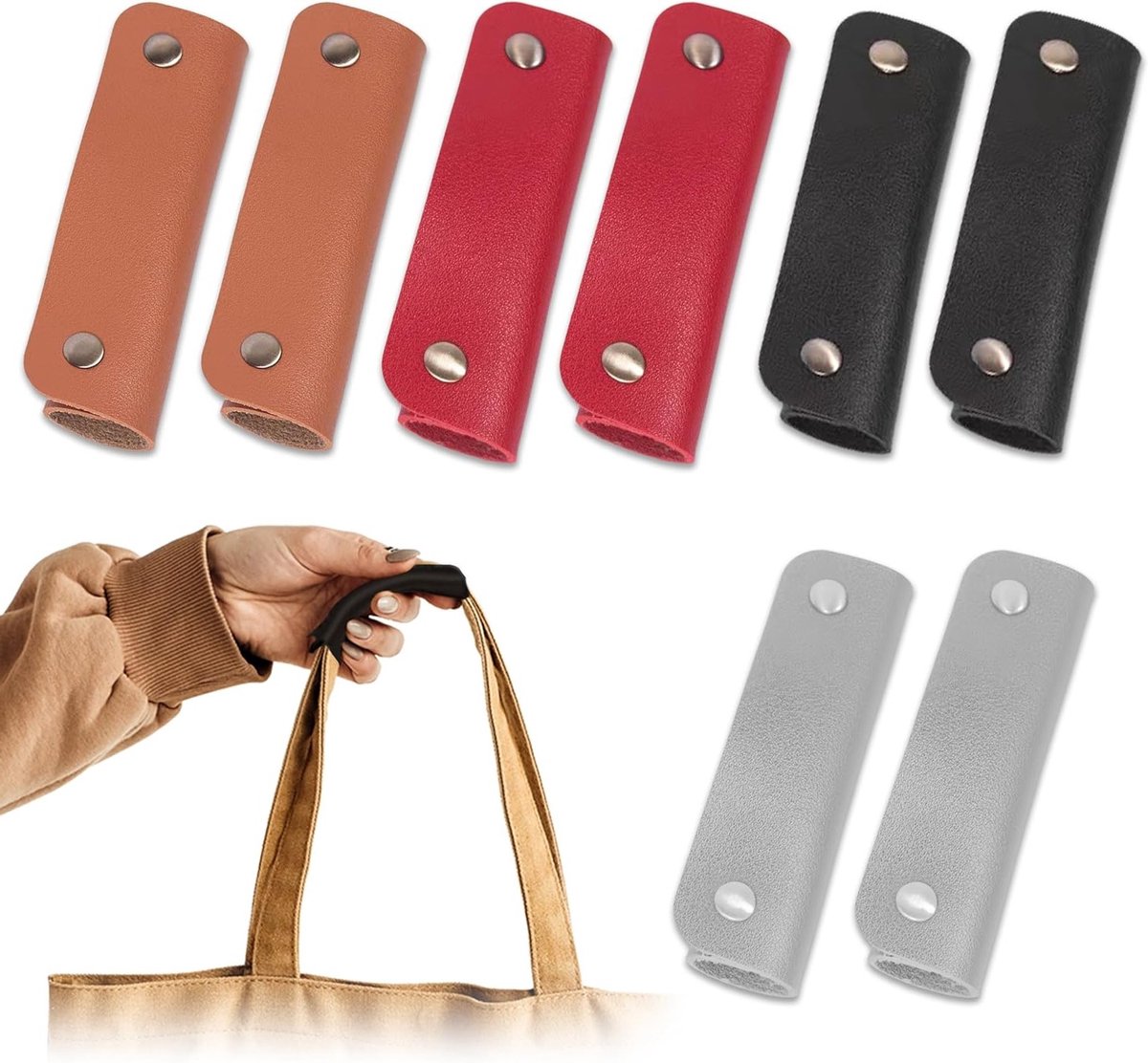 Handvatbescherming voor Handtassen, 8 Stuks, Leer Wrap Covers voor Reis- en Winkelhandtassen, Duurzaam en Stijlvol