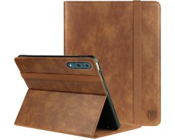 Rosso Element Hoes Geschikt voor Lenovo Yoga Tab Plus | Book Case | Volledige bescherming | Elastische band | Sleep/Wake functie | Met Penhouder | Verstelbare standaard | Bruin
