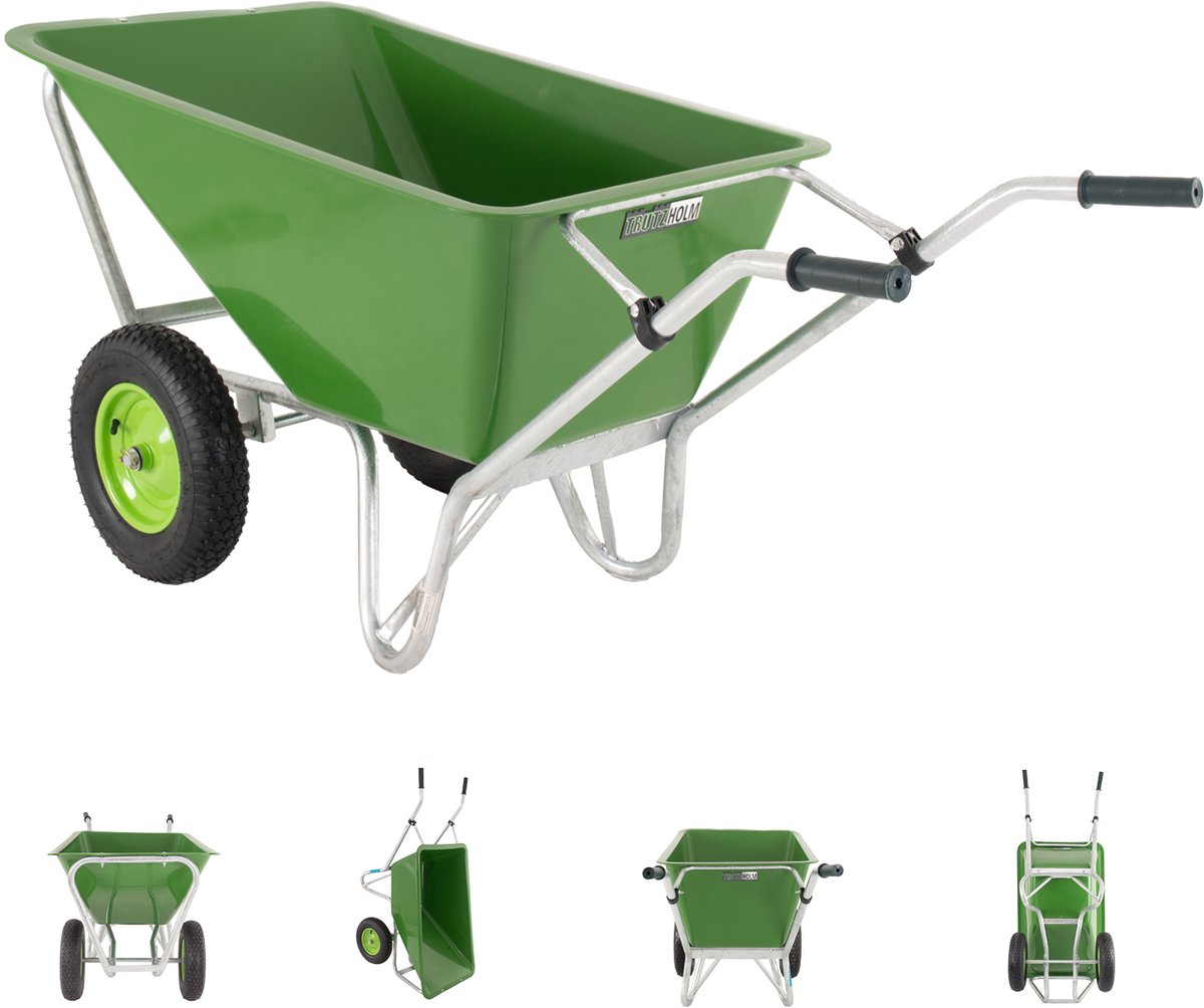 2-wiel kruiwagen XL 200 L 300 kg Tuinkrui Kruiwagen Tuinkrui Pneumatisch wiel metalen velg groen