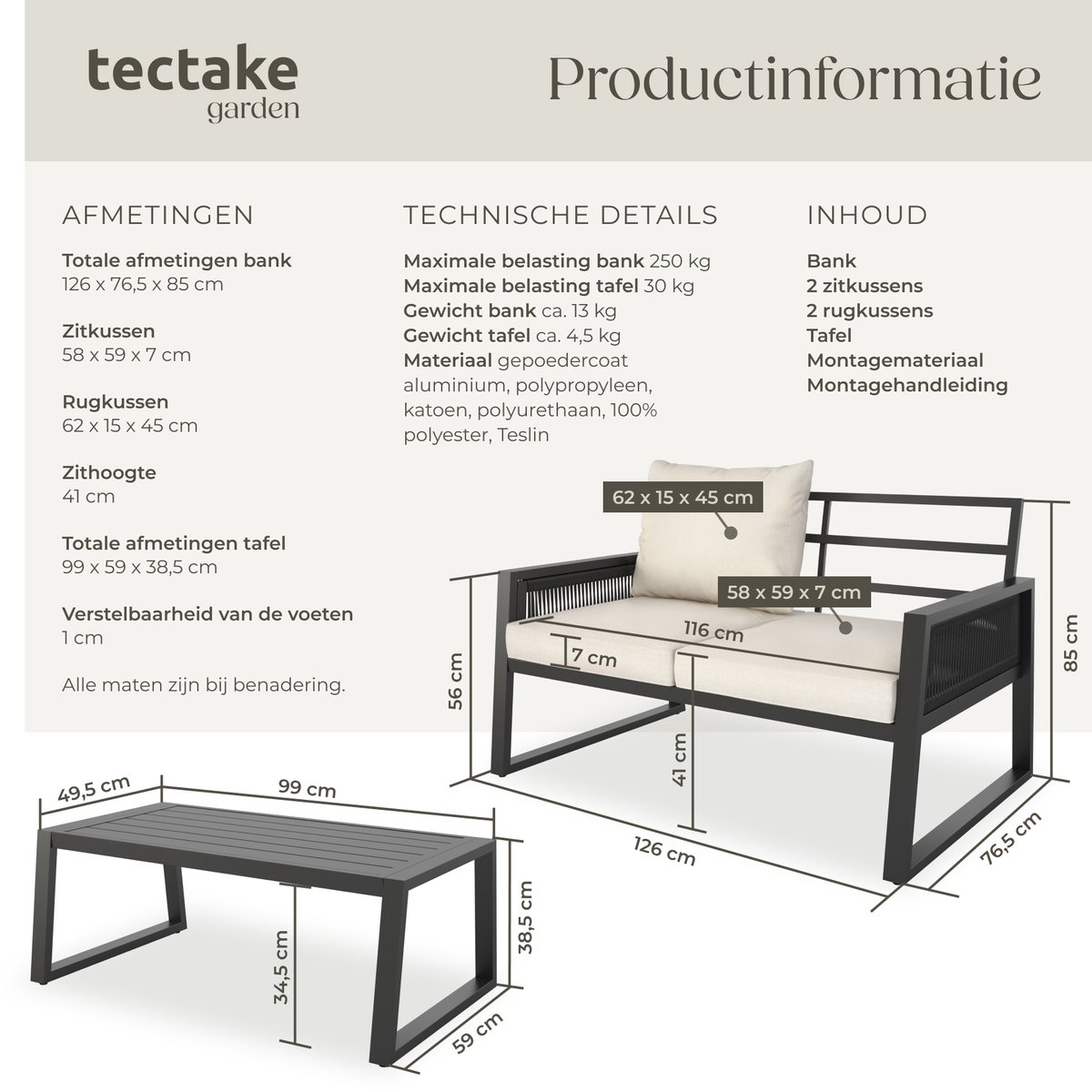 tectake tectake Rope Design Loungeset - afbeelding 4