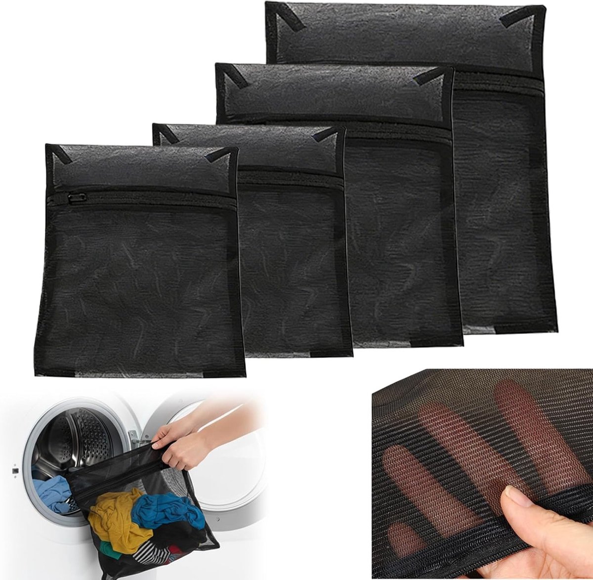 Waszakken set 4 stuks - fijnmazig polyester - wasbescherming voor delicate kleding - ideaal voor thuis en op reis - ShopVlot