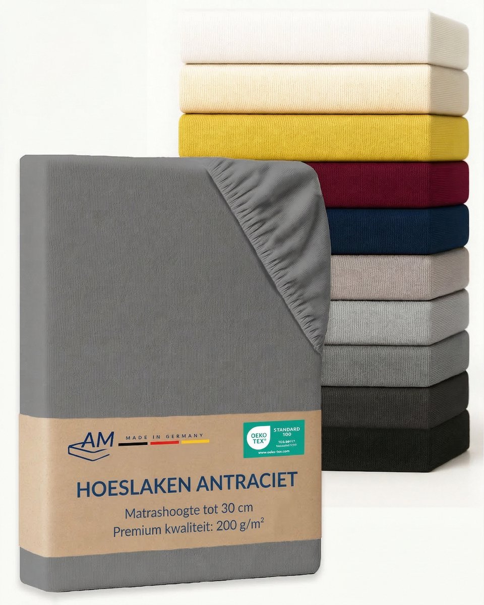AM Qualitätsmatratzen Premium hoeslaken 105 x 190 cm (200gsm) in Antraciet - Made in Germa