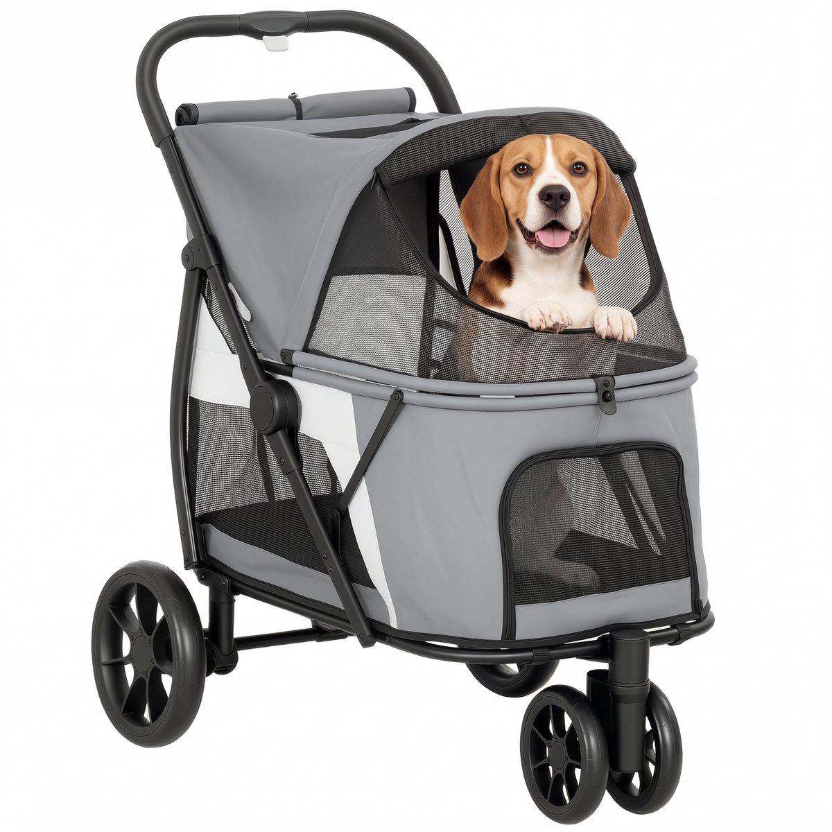 Hondenbuggy Inklapbaar – Tot 20 kg – Hondendriewieler - Met wasbaar zitkussen– Grijs